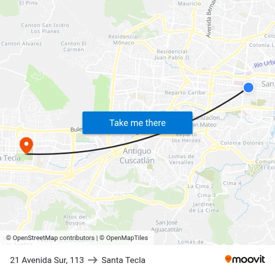21 Avenida Sur, 113 to Santa Tecla map