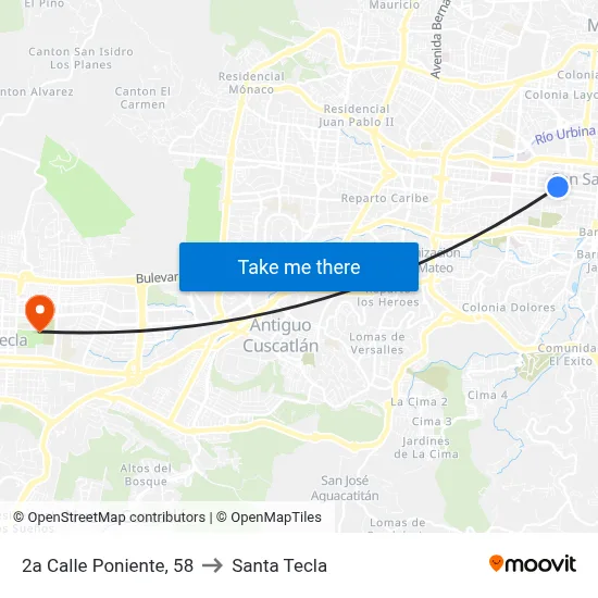 2a Calle Poniente, 58 to Santa Tecla map