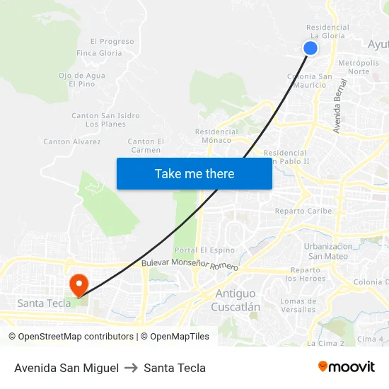 Avenida San Miguel to Santa Tecla map