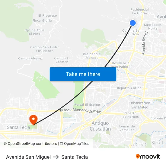 Avenida San Miguel to Santa Tecla map