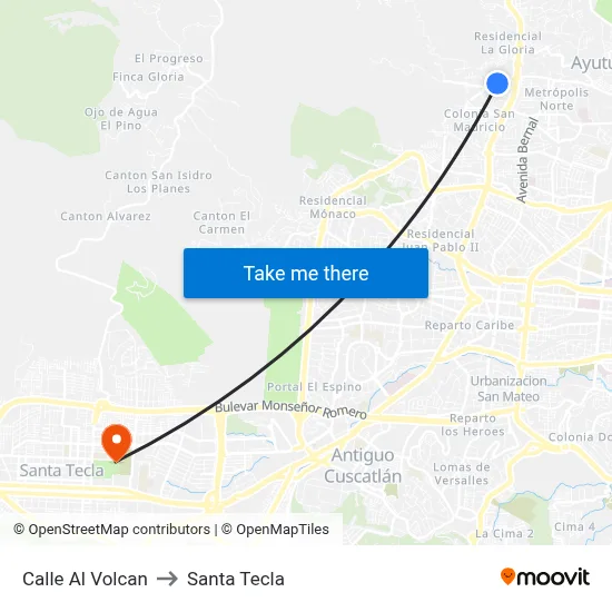 Calle Al Volcan to Santa Tecla map
