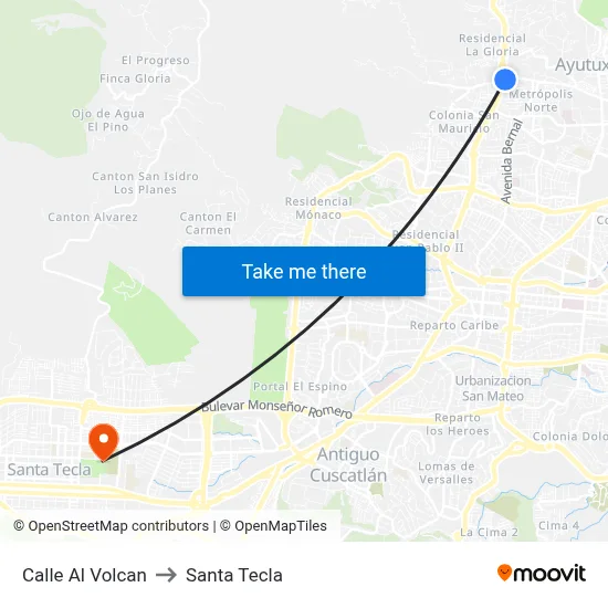 Calle Al Volcan to Santa Tecla map