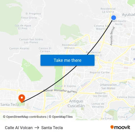 Calle Al Volcan to Santa Tecla map