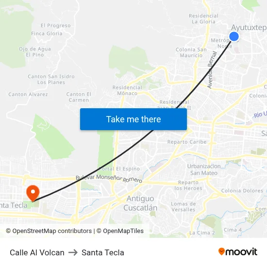Calle Al Volcan to Santa Tecla map