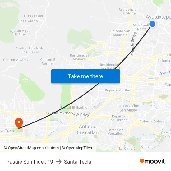 Pasaje San Fidel, 19 to Santa Tecla map