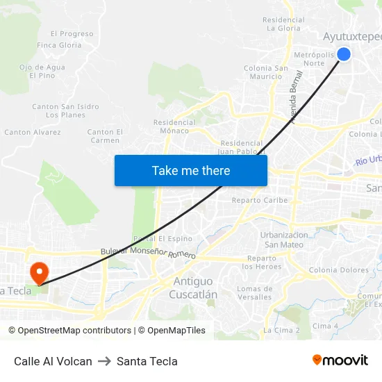 Calle Al Volcan to Santa Tecla map