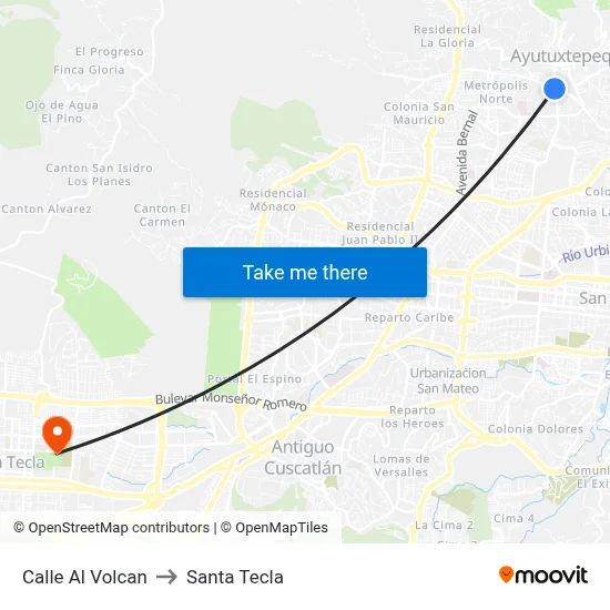 Calle Al Volcan to Santa Tecla map