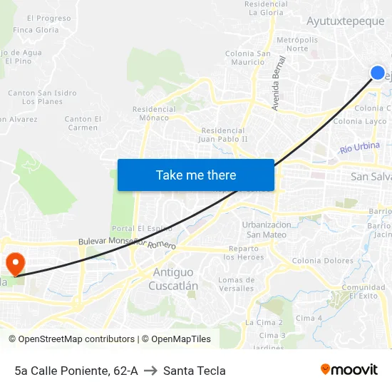 5a Calle Poniente, 62-A to Santa Tecla map