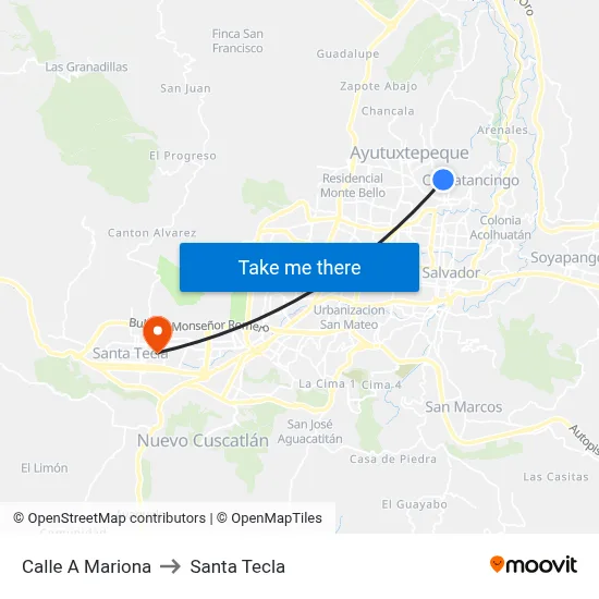 Calle A Mariona to Santa Tecla map