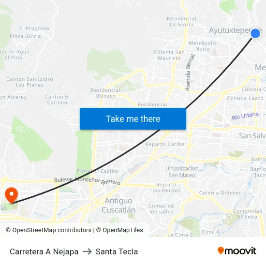 Carretera A Nejapa to Santa Tecla map