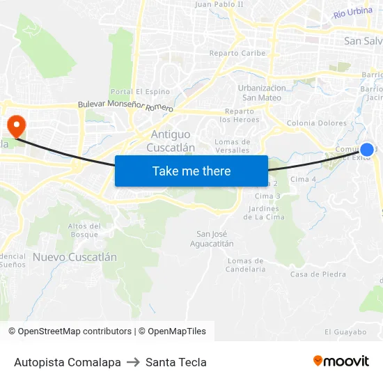 Autopista Comalapa to Santa Tecla map