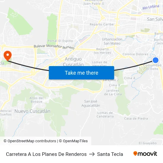 Carretera A Los Planes De Renderos to Santa Tecla map