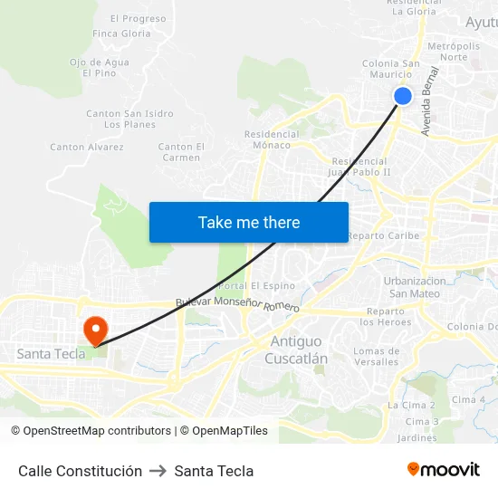 Calle Constitución to Santa Tecla map