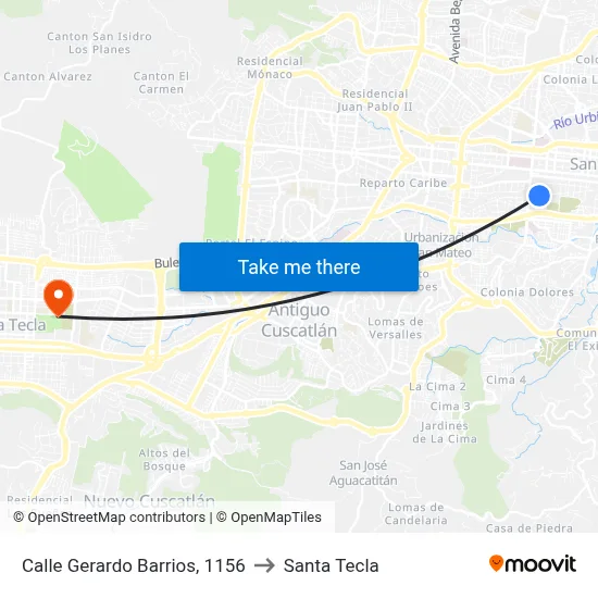 Calle Gerardo Barrios, 1156 to Santa Tecla map