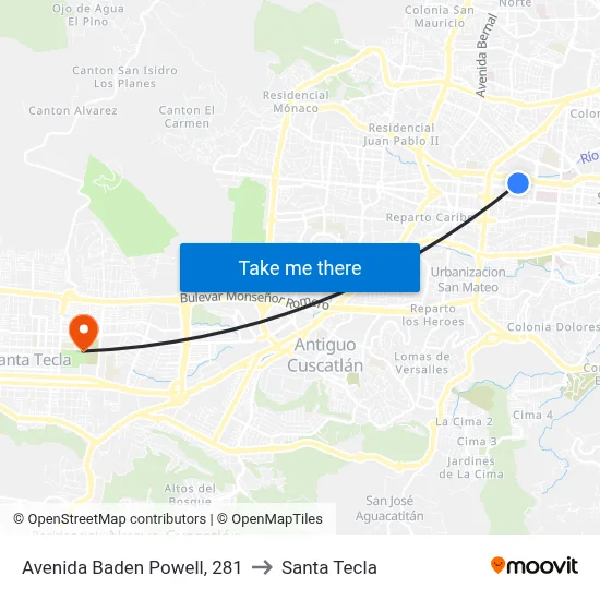Avenida Baden Powell, 281 to Santa Tecla map