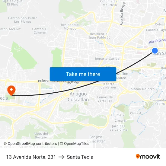 13 Avenida Norte, 231 to Santa Tecla map