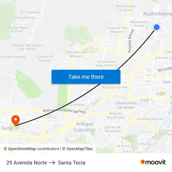 29 Avenida Norte to Santa Tecla map