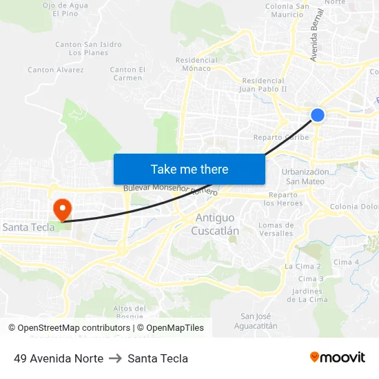 49 Avenida Norte to Santa Tecla map