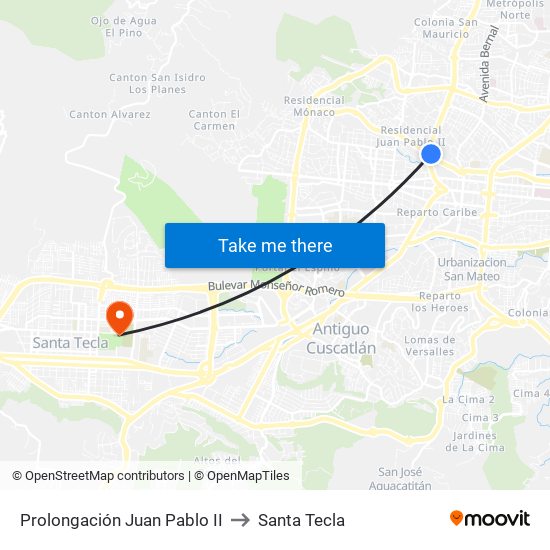 Prolongación Juan Pablo II to Santa Tecla map