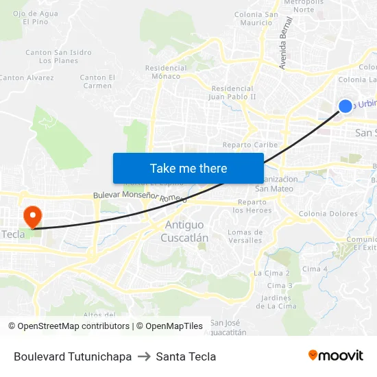 Boulevard Tutunichapa to Santa Tecla map