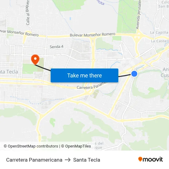 Carretera Panamericana to Santa Tecla map