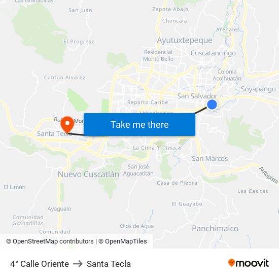 4° Calle Oriente to Santa Tecla map