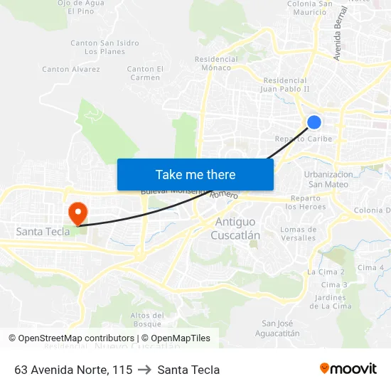 63 Avenida Norte, 115 to Santa Tecla map