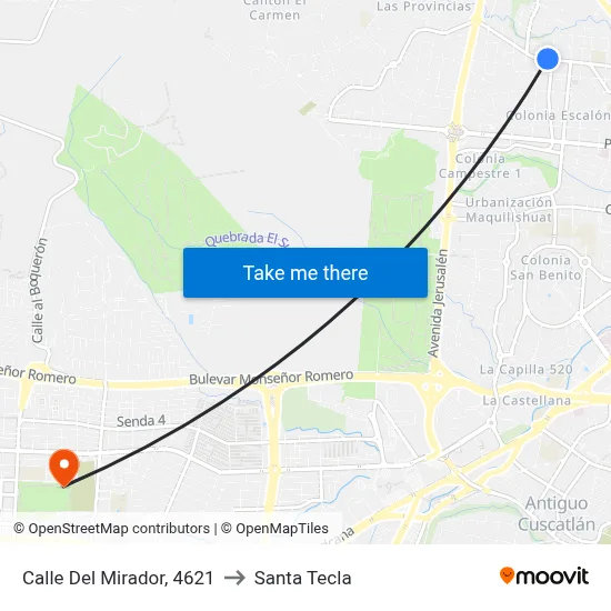 Calle Del Mirador, 4621 to Santa Tecla map