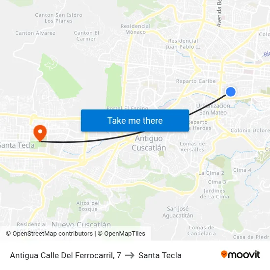 Antigua Calle Del Ferrocarril, 7 to Santa Tecla map