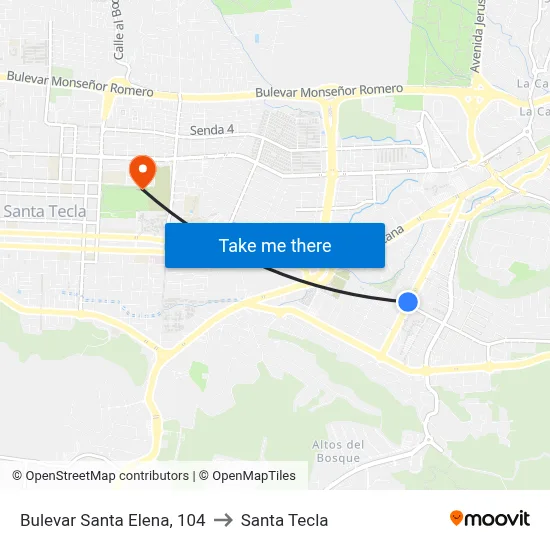 Bulevar Santa Elena, 104 to Santa Tecla map