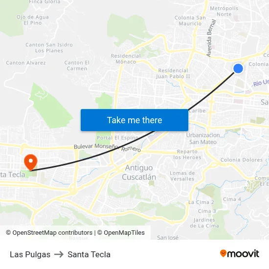Las Pulgas to Santa Tecla map
