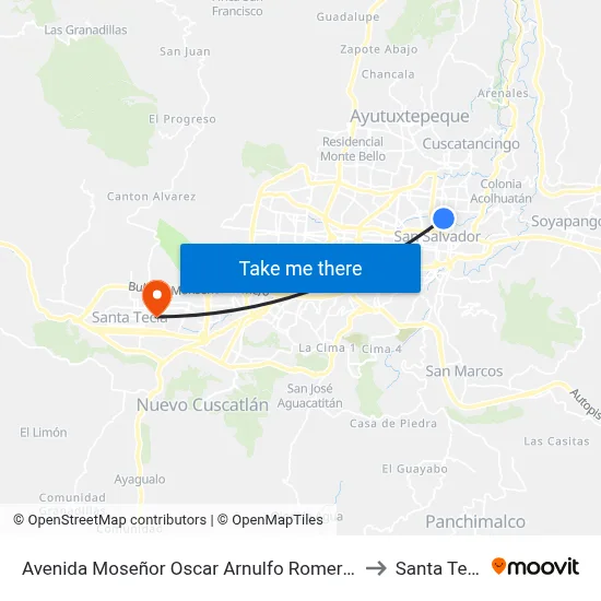 Avenida Moseñor Oscar Arnulfo Romero 629 to Santa Tecla map