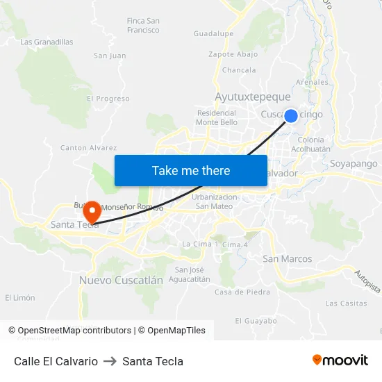Calle El Calvario to Santa Tecla map