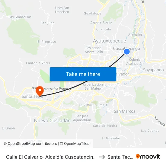 Calle El Calvario- Alcaldía Cuscatancingo to Santa Tecla map