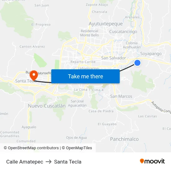 Calle Amatepec to Santa Tecla map