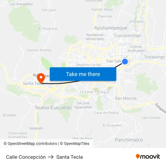 Calle Concepción to Santa Tecla map