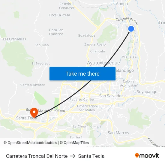 Carretera Troncal Del Norte to Santa Tecla map