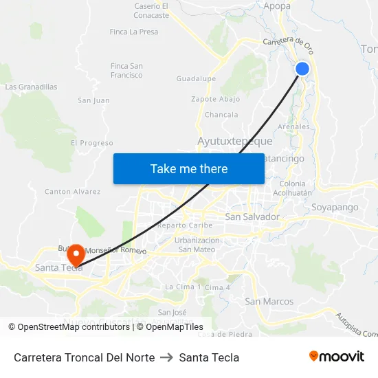 Carretera Troncal Del Norte to Santa Tecla map
