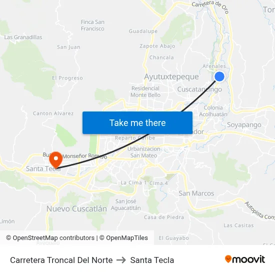 Carretera Troncal Del Norte to Santa Tecla map