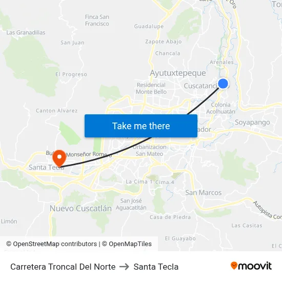 Carretera Troncal Del Norte to Santa Tecla map