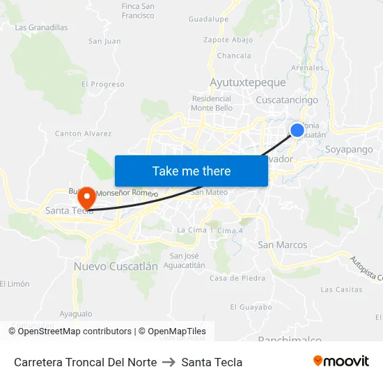 Carretera Troncal Del Norte to Santa Tecla map