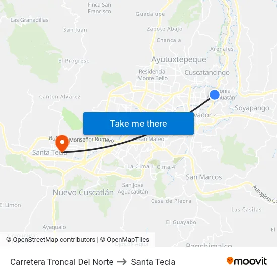 Carretera Troncal Del Norte to Santa Tecla map