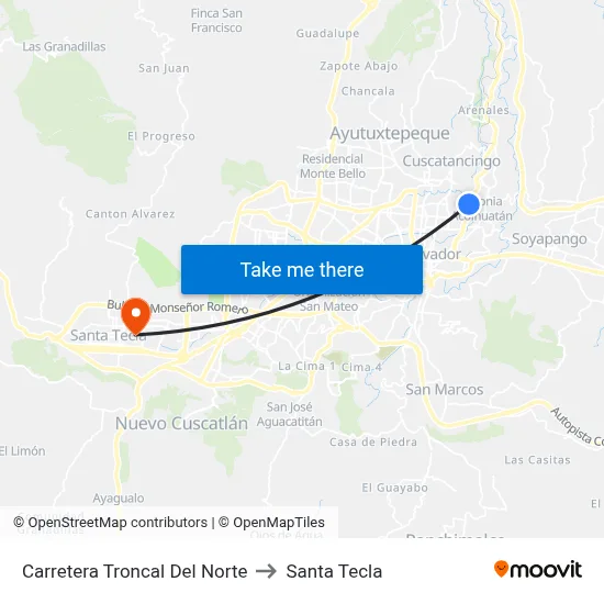 Carretera Troncal Del Norte to Santa Tecla map
