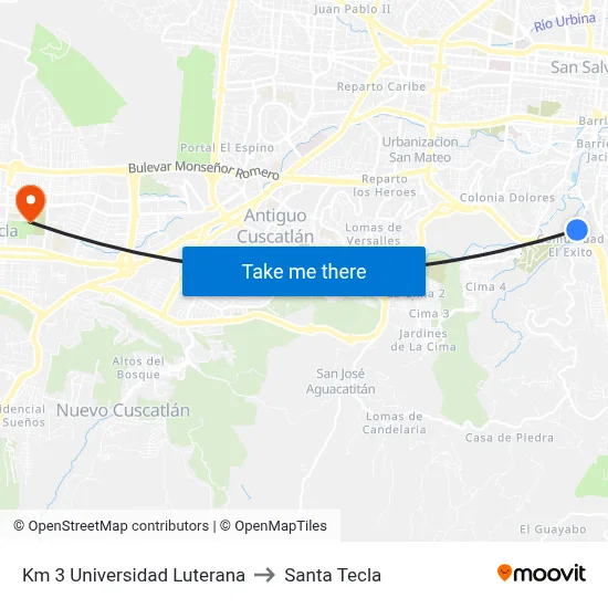 Km 3 Universidad Luterana to Santa Tecla map