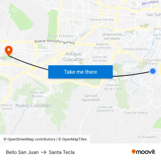 Bello San Juan to Santa Tecla map