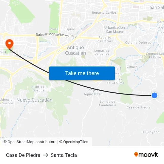 Casa De Piedra to Santa Tecla map