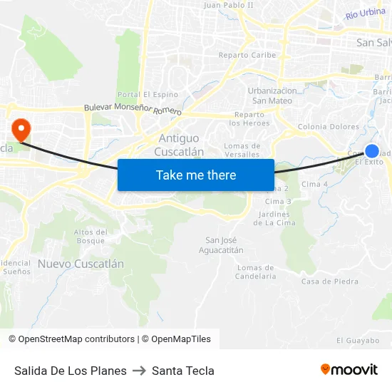 Salida De Los Planes to Santa Tecla map