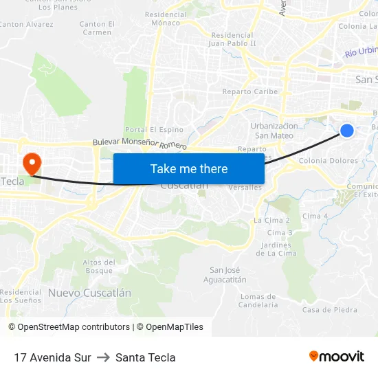17 Avenida Sur to Santa Tecla map