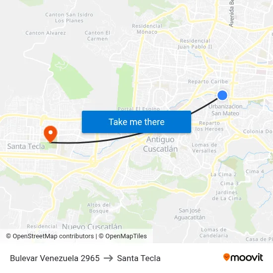 Bulevar Venezuela 2965 to Santa Tecla map