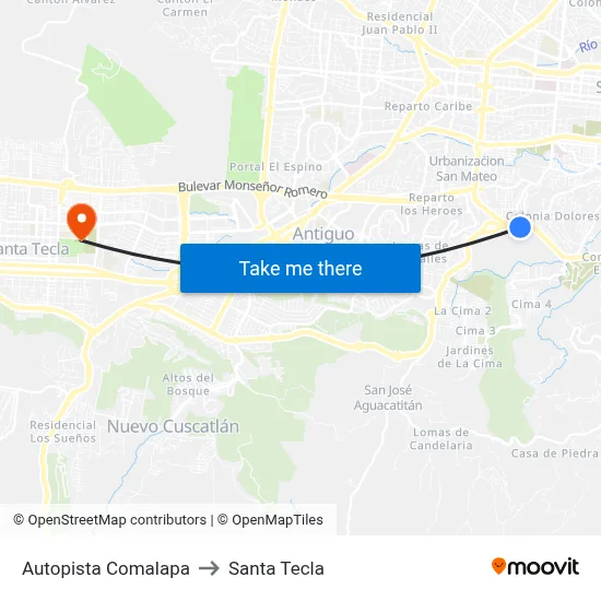 Autopista Comalapa to Santa Tecla map